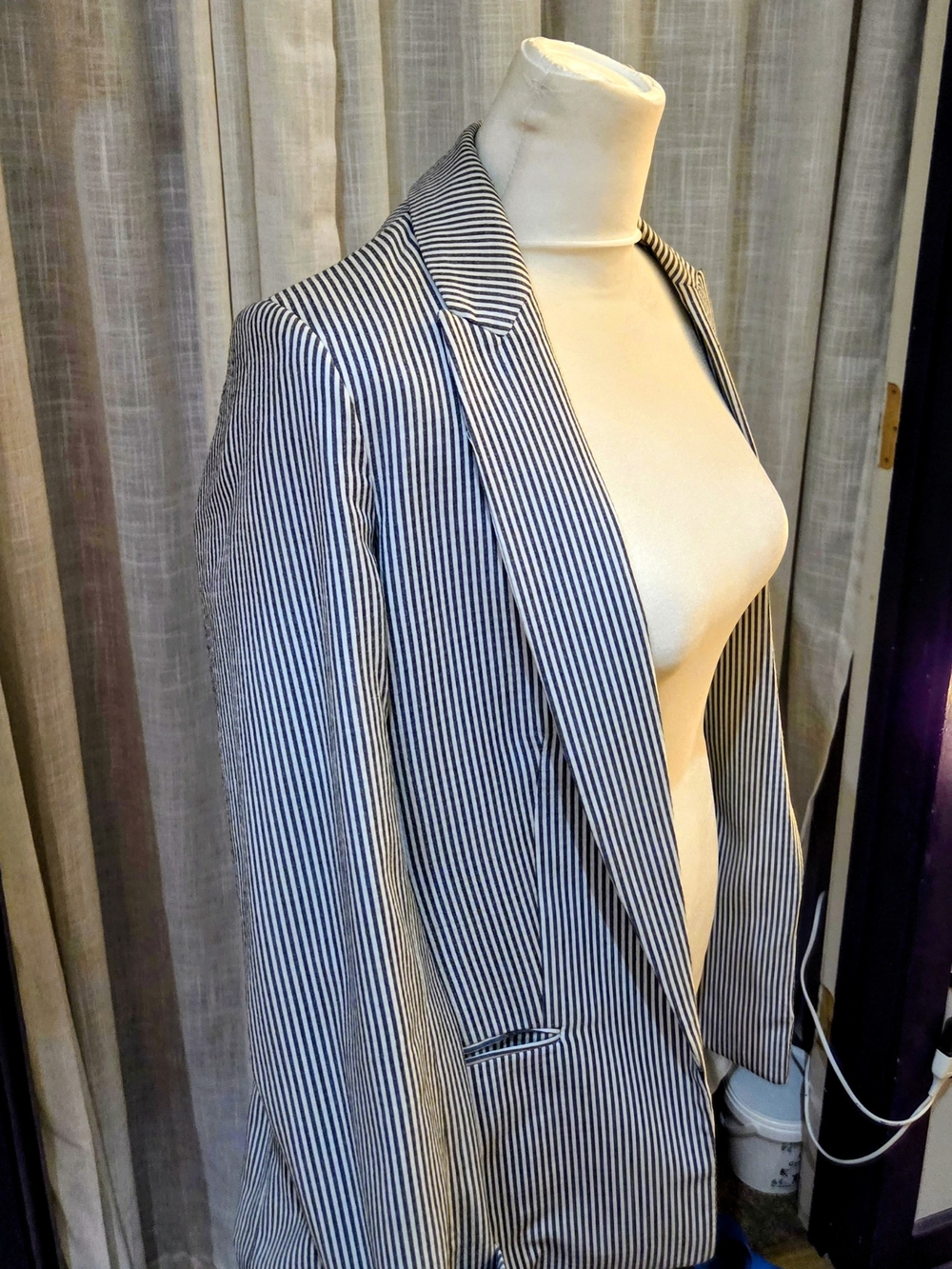 H&M Striped Navy and White Women's Lightweight Blazer